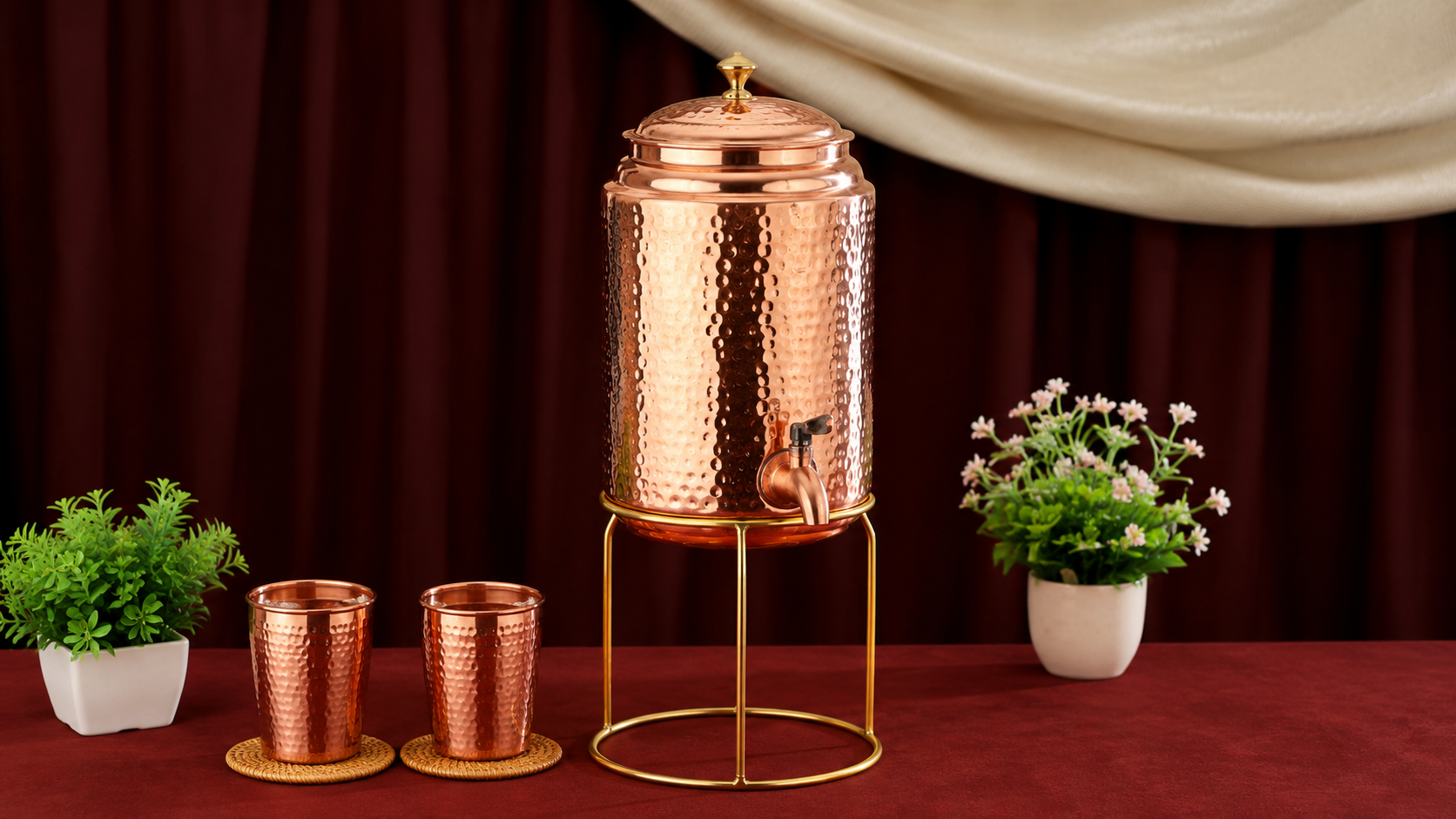 Copper 5ltr Dispenser with Glass and Stand